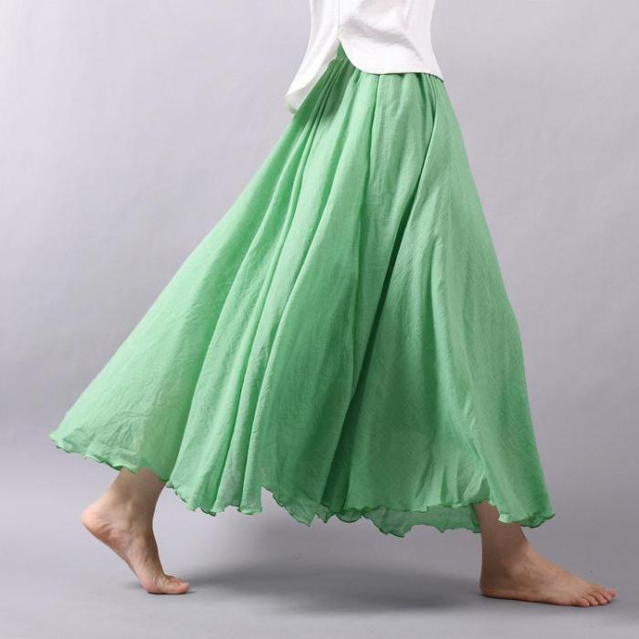 15 Colors Cotton&Linen Casual Solid Elastic A-line Skirts