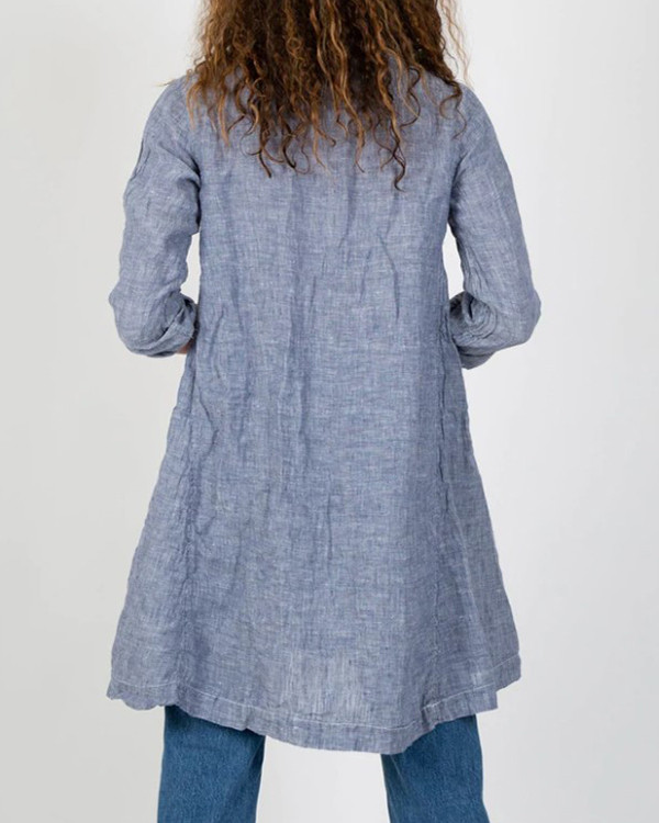 Cotton Linen Long Sleeve Pocket Dress