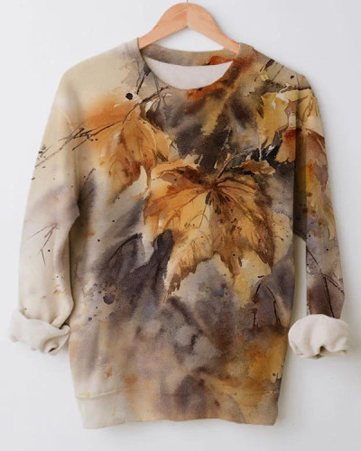 Women's Autumn Maple Print Loose Crewneck Sweatshirt