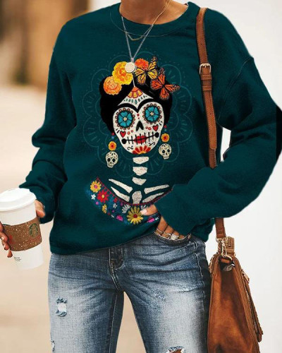 Skull Floral Print  Sweatshirt
