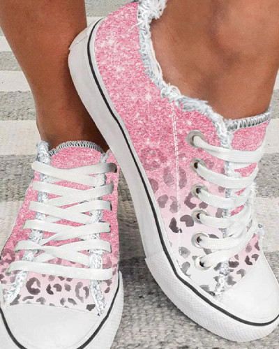 Pink Leopard Print  Print Canvas Sneakers