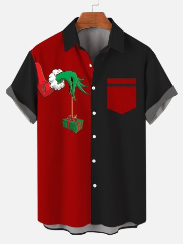 Simple Christmas Casual Men's Color Blocking Large Short Sleeve Shirt