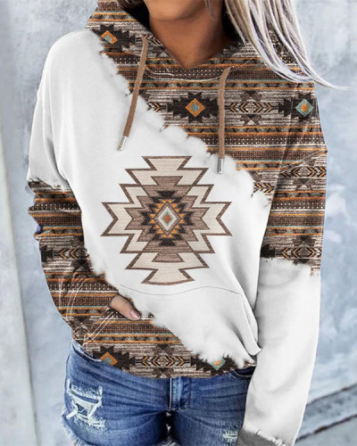 Western Ethnic Hooded Long Sleeve Sweatshirt