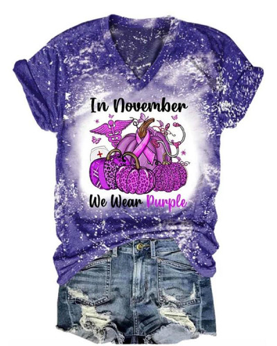 In October We Wear Purple Print Short Sleeve T-Shirt