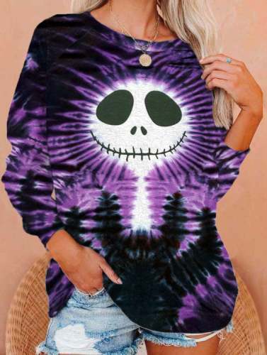 Women's Halloween Jack Skellington Tie Dye Print Sweatshirt