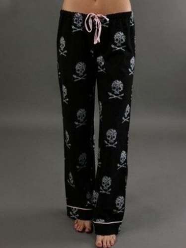 Women's Casual Halloween Skull Print Wide Leg Pants