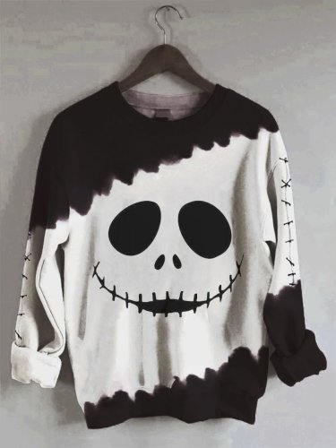 Women's Halloween Funny Skull Emoticon Print Sweatshirt
