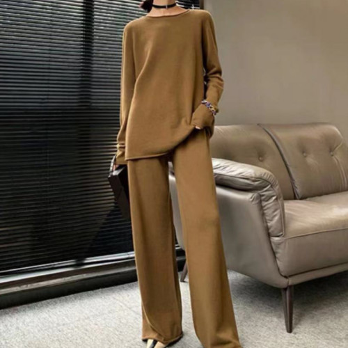 Fashion Solid Color Long Sleeved Cashmere Set