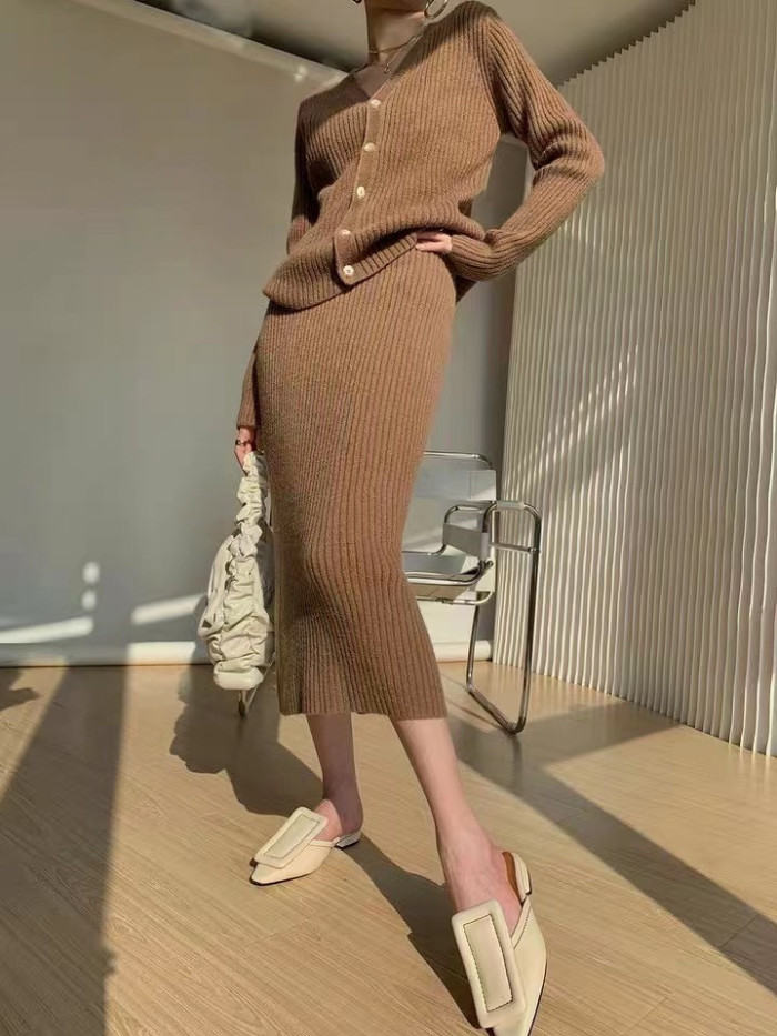 Retro Western Style Sweater And Skirt Two-Piece Set