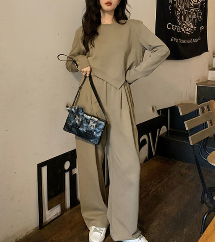Chic Irregular Sweep With Wide Legs Two Pieces Set