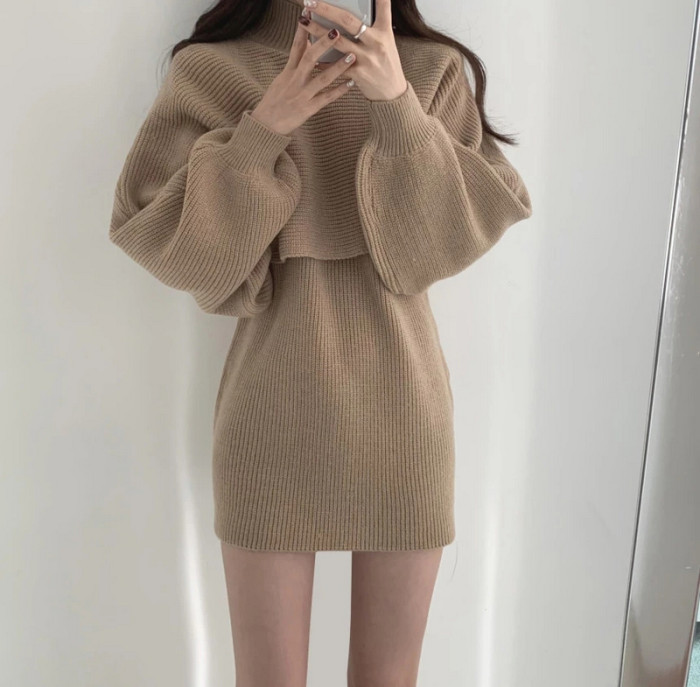 Casual All-Match Sweater Vest Skirt Shawl Two-Piece Set