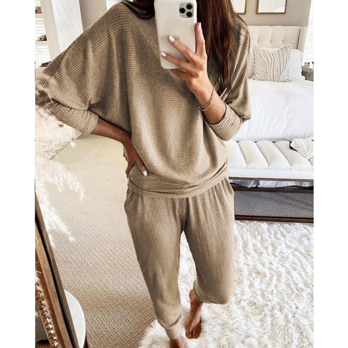Casual Loose Solid Color Long-sleeves Knitted Set