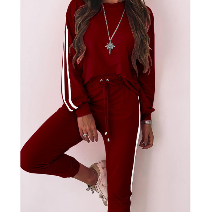 Ladies Fashion Loose Round Neck Long Sleeve Casual Suit
