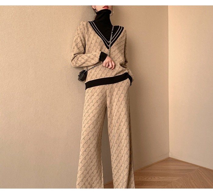 Temperament Double-Sided Jacquard Sweater Two-Piece Set