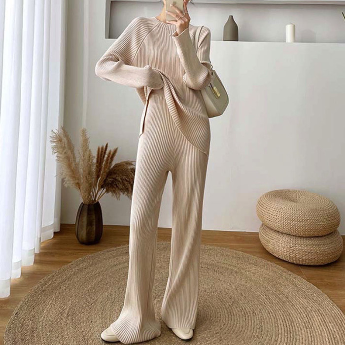 Women'S Wide-Leg Pants Thickened Casual Set