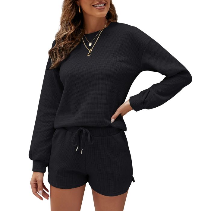 Long-sleeved Shorts Home Service Waffle Two-piece Suit