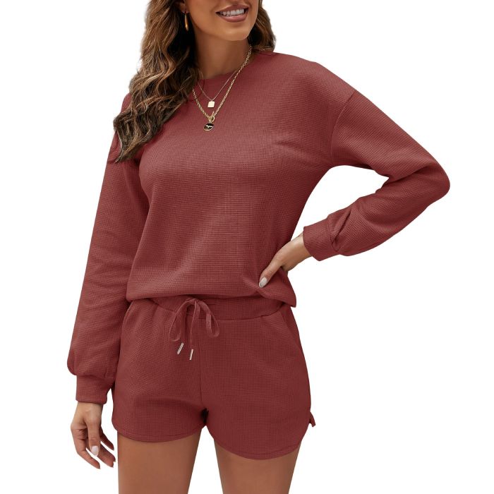 Long-sleeved Shorts Home Service Waffle Two-piece Suit