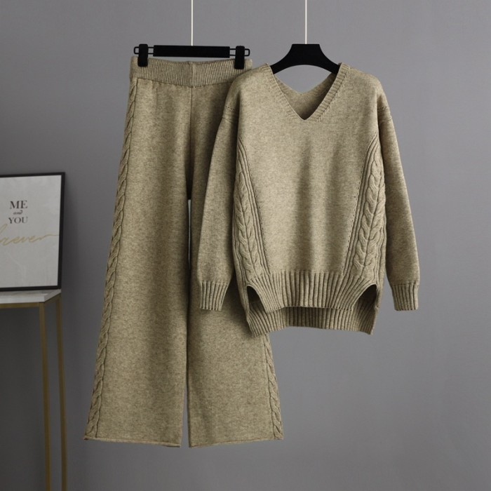 Autumn and winter knitted wide-leg pants loose casual two-piece trend