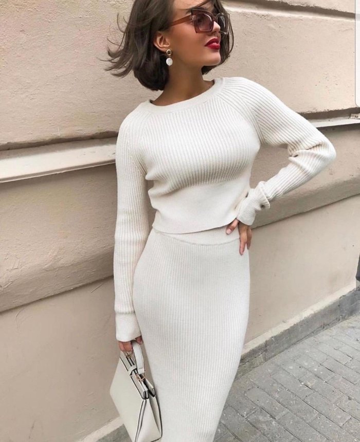 Fashionable and Elegant Long-sleeved  Solid Color Two-piece Suit
