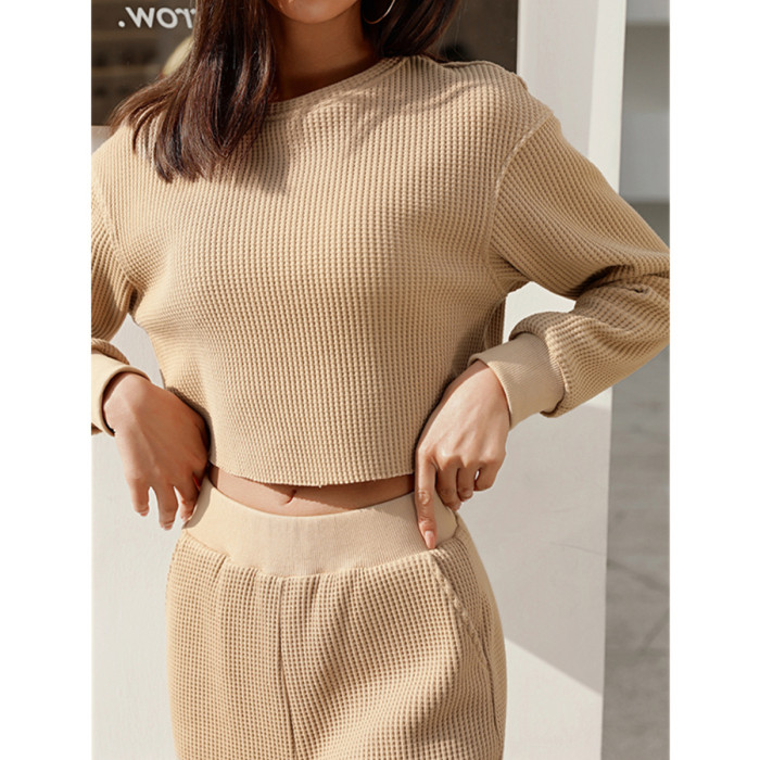 Simply Solid Color Long Sleeves Women Set