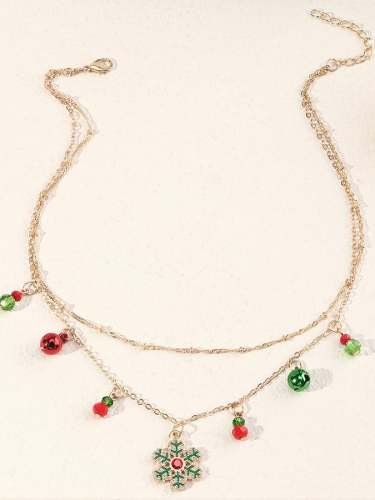 Women's Christmas Bell Snowflake Pendant Necklace