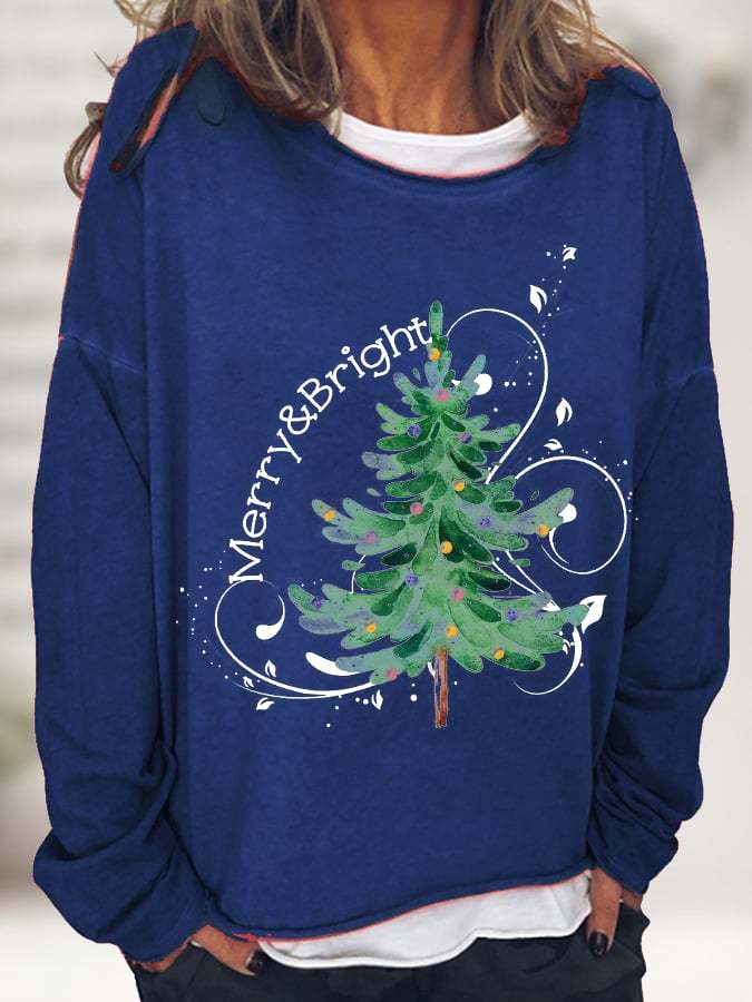 Women's Merry And Bright Christmas Tree🎄 Long-Sleeve T-Shirt