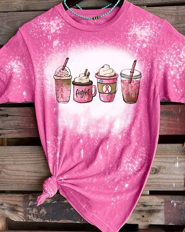Women's Breast Cancer Awareness Coffee Print Tee
