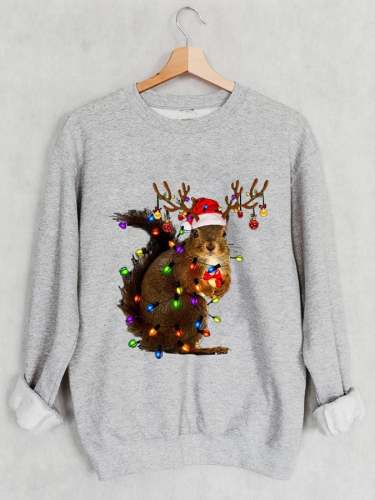 Wowen's Christmas Squirrel Lights Print Casual Sweatshirt