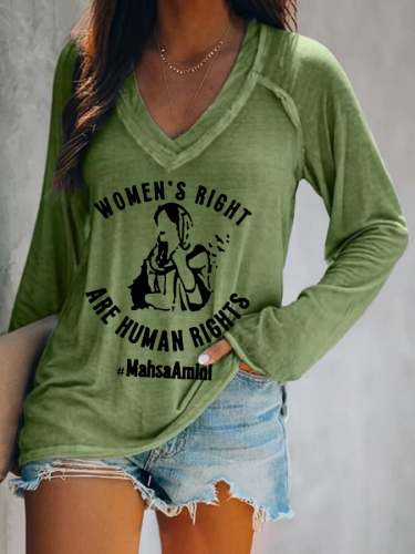 Mahsa Amini Women Rights Life Freedom Print V-Neck Casual T-Shirt