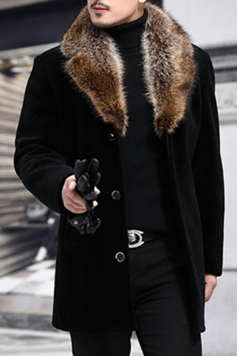 Fur Collar Single Breasted Mid Length Coat