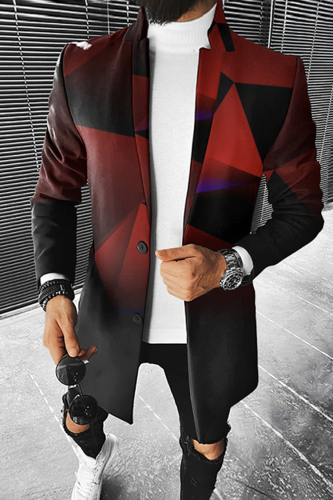Fashion Men's Color Block Gradient Stand Collar Woolen Coat
