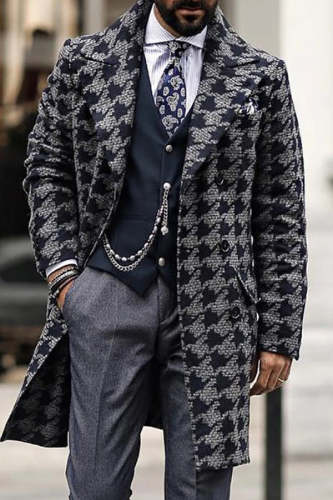 Mid-length Houndstooth Print Coat