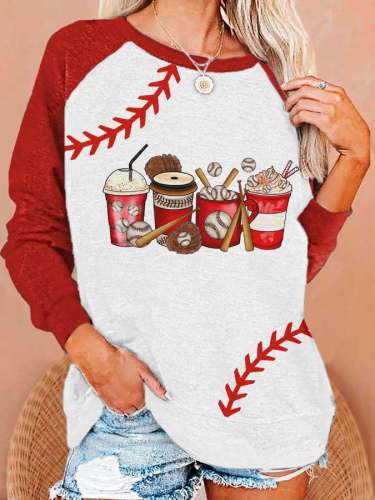 Women's Christmas Baseball Coffee Print Casual Sweatshirt
