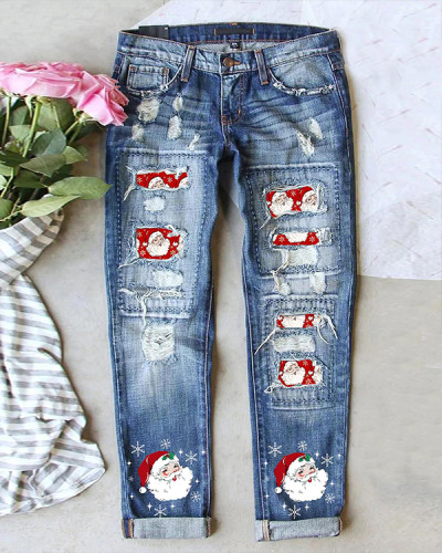 Santa Claus Print Loose Casual Pants