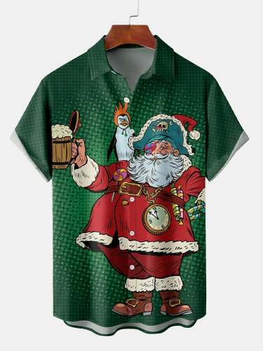 Christmas Elements Pirate Santa Claus Printing Men's Short Sleeve Shirt