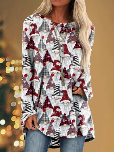 Women's Christmas Gnomes Print Casual Long Sleeve T-Shirt