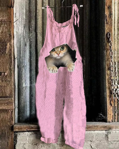 Cute Cat Print Casual Jumpsuit
