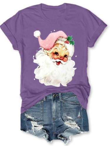 🔥Christmas Pink Santa Print T-Shirt