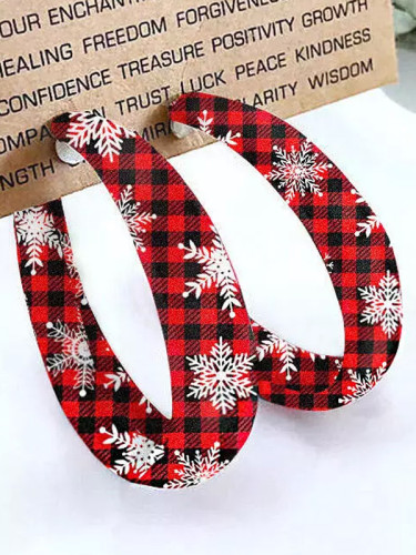 Christmas Snowflake Plaid Round Leather Earrings
