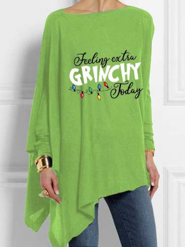 Women's Christmas Grinch Feeling Extra Grinchy Today Lights Print Irregular Top