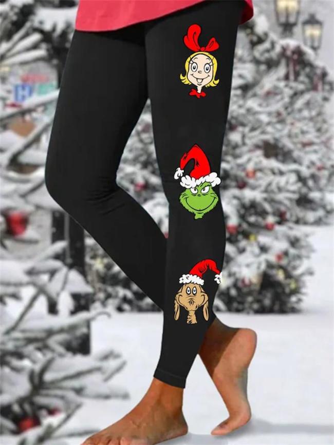 Women's Christmas Green Monster Print Yoga Leggings