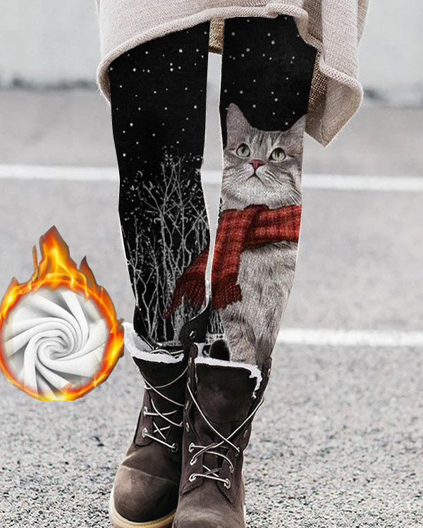 Cute Cat Snowflake Warm Wool Leggings