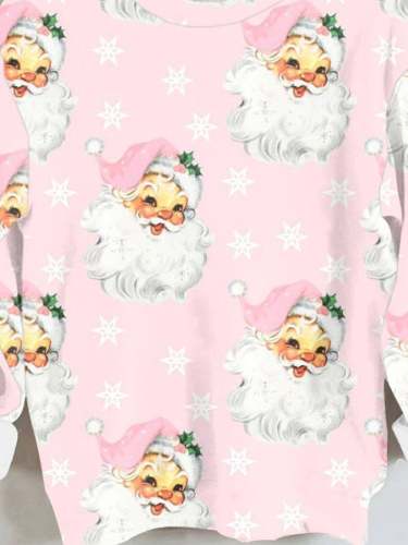 Christmas Retro Pink Santa Print Sweatshirt