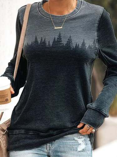 Casual Colorblock Printed Long Sleeve Sweatshirt