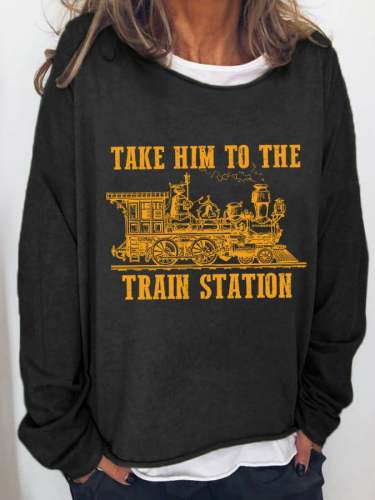 Women's Take Him To The Train Station Cawboy Silhouette Casual Long-Sleeve T-Shirt