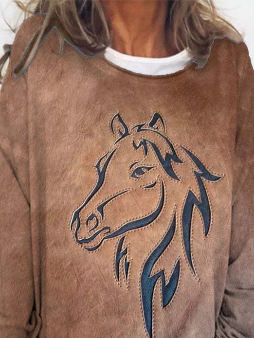 Women's Western Horse Print Casual Sweatshirt