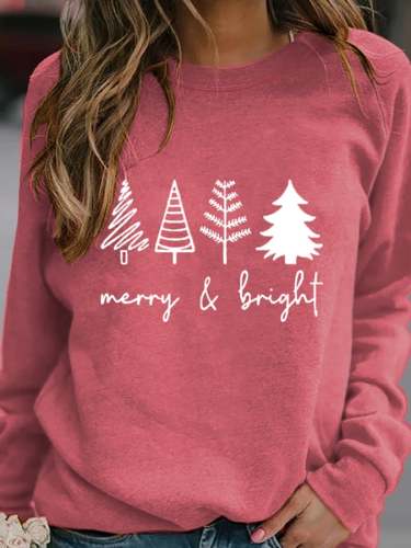 Merry And Bright Women's Christmas Print Long Sleeve Sweatshirt
