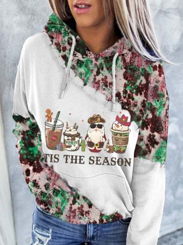 Women's Western Christmas 'Tis The Season Santa Snowman Print Hoodie