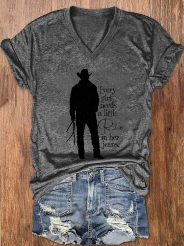 Women's Every Girl Needs a Little Rip Beth Dutton Printed V-Neck Tee