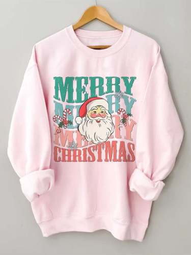 Stylish Colorful Letters Santa Print Sweatshirt